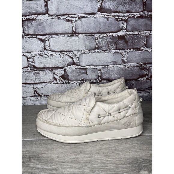 Sperry Moc-Sider Ivory Nylon Flatform Quilted SlipOn Boat Shoes Men 7.5M US/40EU - Picture 1 of 16